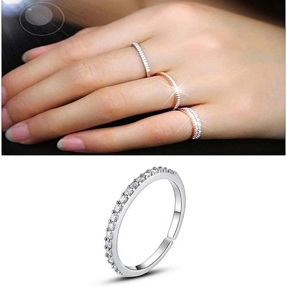 NEW Women's Simulated Diamonds 925 Sterling Silver Band Ring,‎ Adjustable